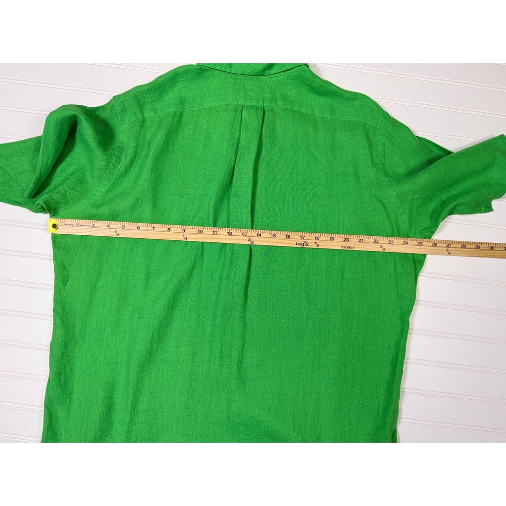 Ralph Lauren Linen Button Up Shirt Mens L Green Classic Fit Short Sleeve Resort - Picture 9 of 10